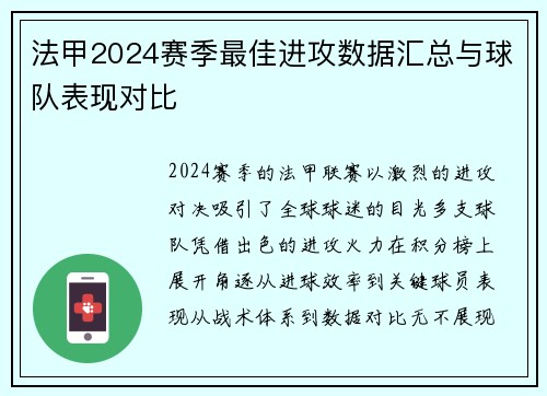 法甲2024赛季最佳进攻数据汇总与球队表现对比